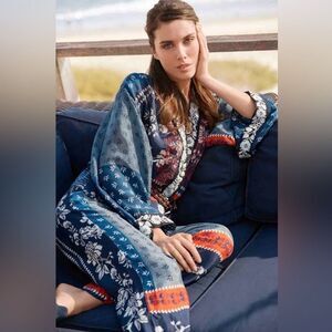 Johnny Was Set Rare NWT Blue Red Print Cupra Esme Kimono & Aurelia Pants Sz XL